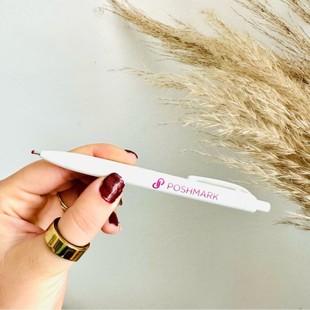 NEW POSHMARK Pink Maroon Logo Pen Black Ink White Cutout Body Clip Rubber Tip